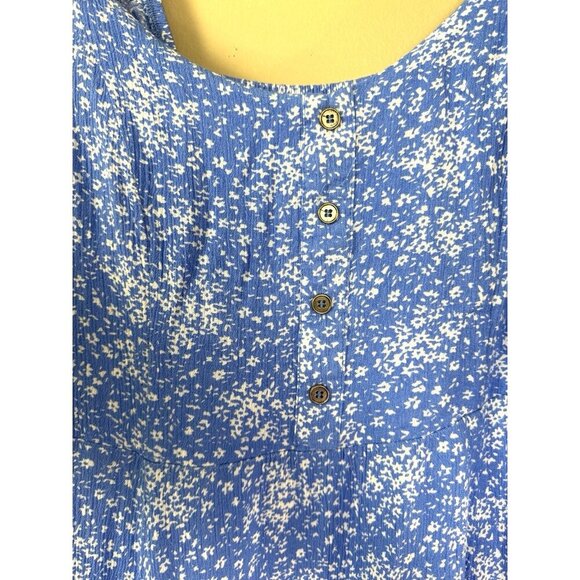 Womens XL Blue Floral Smocked Cottagecore Ruffle Strap Button Front Dress Fairy - Picture 5 of 9